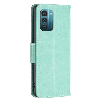 Mint green PU leather phone flip case with embossed texture and side camera cutout