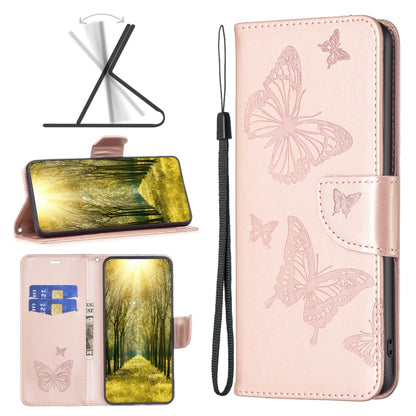 Light rose PU leather phone flip case with embossed butterflies and card storage pocket