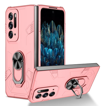 Pink shockproof phone case with built-in ring stand and protective folding design