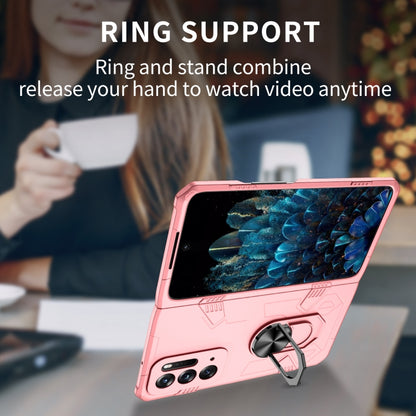 Pink shockproof phone case with ring-and-stand support for hands-free viewing