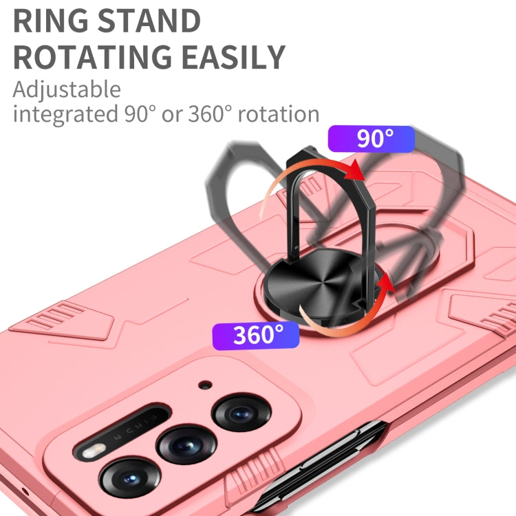 Pink shockproof phone case with rotating ring stand and reinforced protective frame