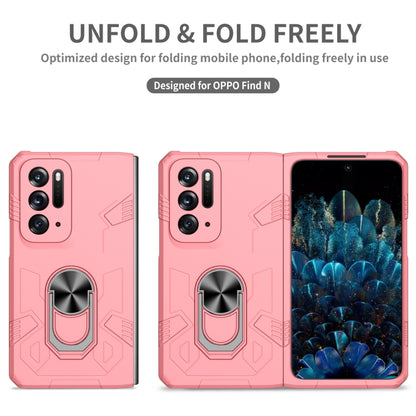 Pink folding shockproof phone case with ring stand, shown open and closed