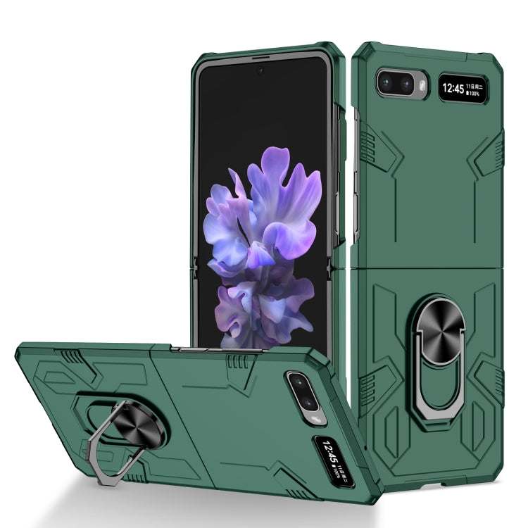 Matte shockproof phone case in dark green with kickstand ring for foldable phones
