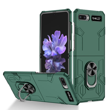 Matte shockproof phone case in dark green with kickstand ring for foldable phones