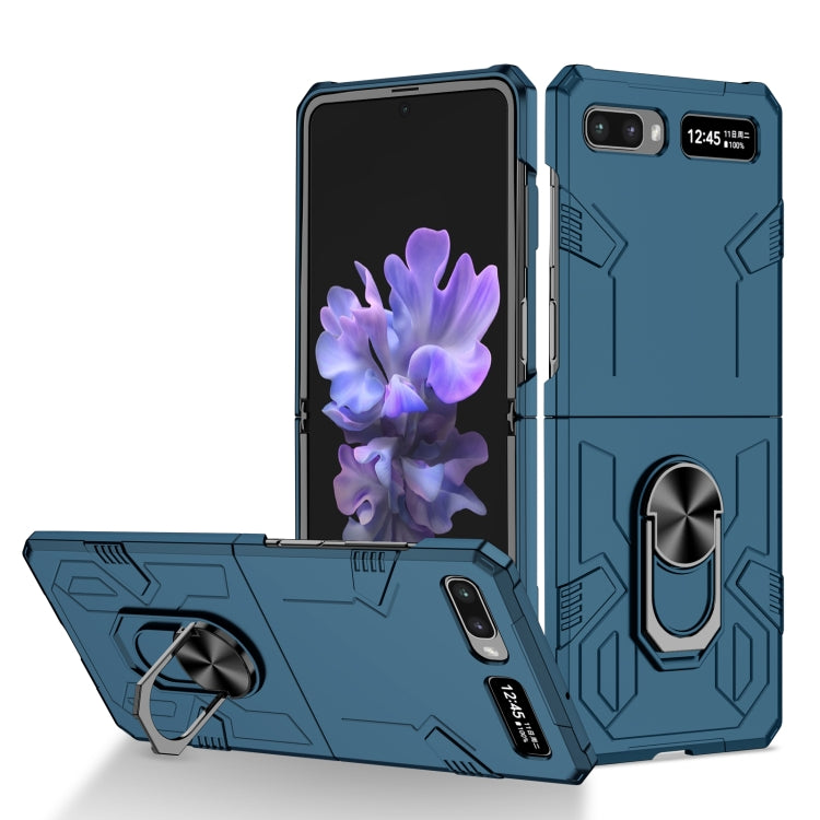 Matte shockproof phone case in teal blue with kickstand ring for foldable phones