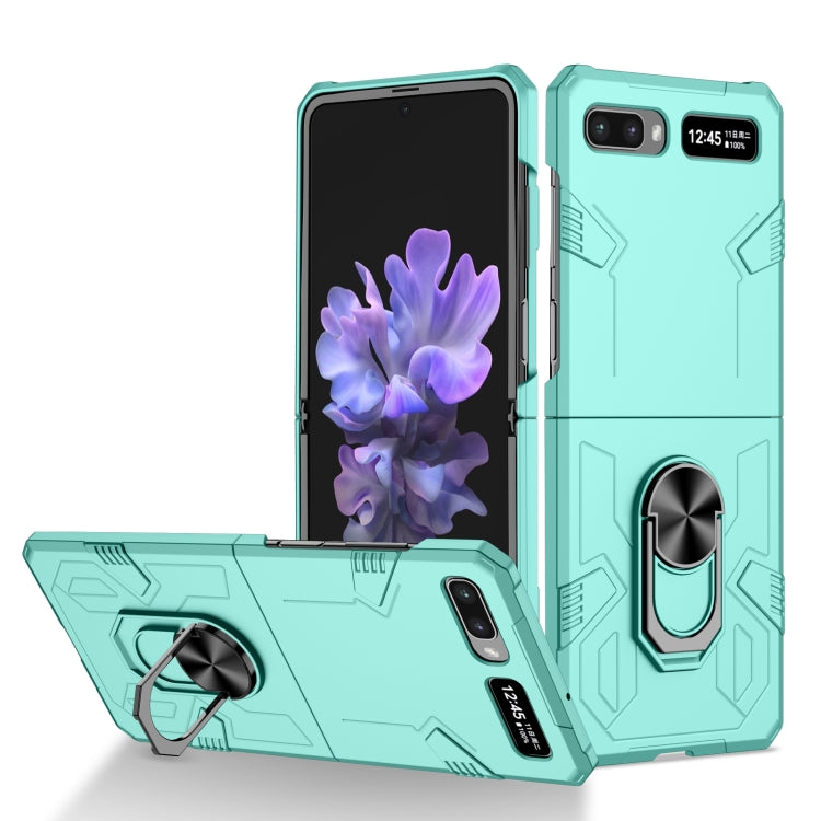 Matte shockproof phone case in light mint with kickstand ring for foldable phones