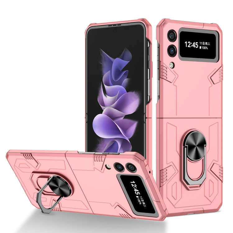 Matte shockproof phone case in pink with kickstand ring for foldable phones