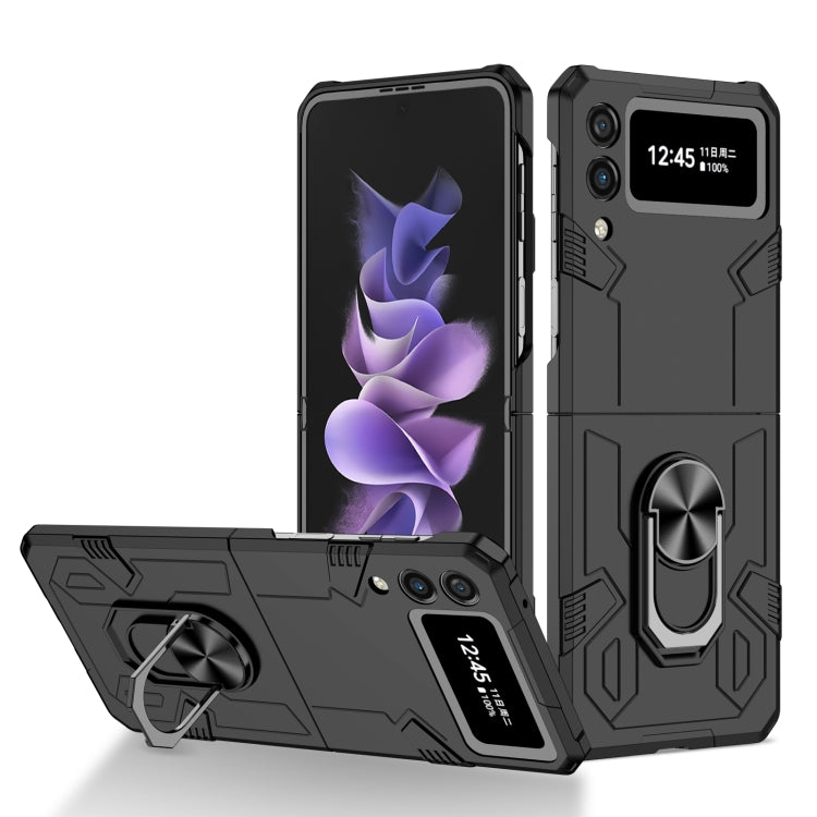 Matte shockproof phone case in black with kickstand ring for foldable phones