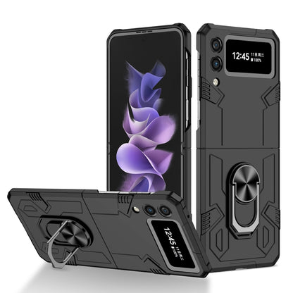 Matte shockproof phone case in black with kickstand ring for foldable phones