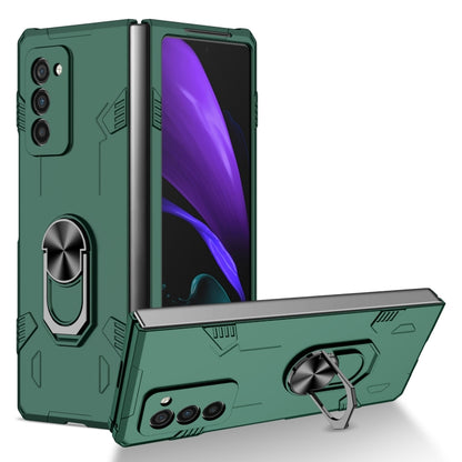 Green shockproof phone case with ring holder and kickstand, rugged protective design