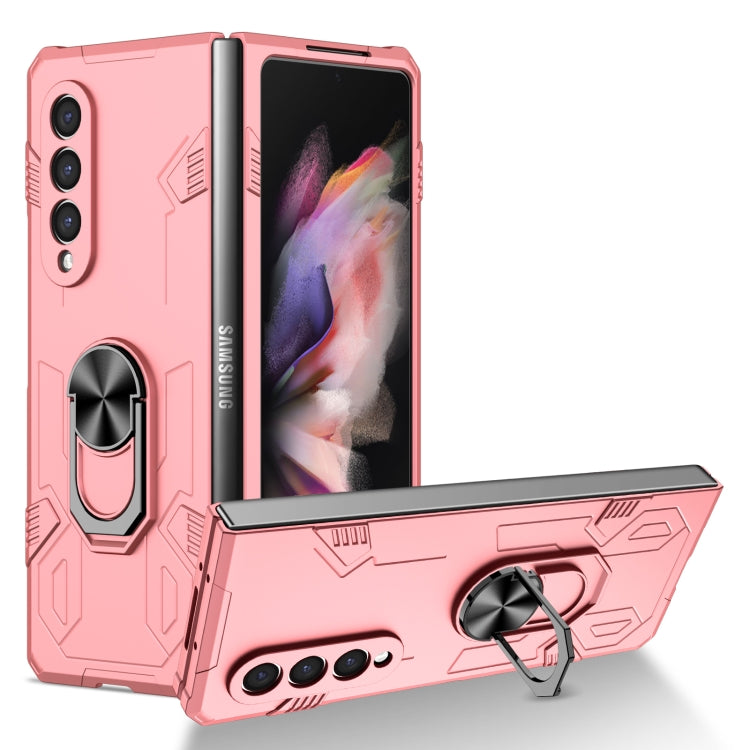 Pink shockproof phone case with ring holder and kickstand, rugged protective design