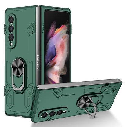 Matte shockproof phone case in dark green, rugged with built-in kickstand and ring holder.