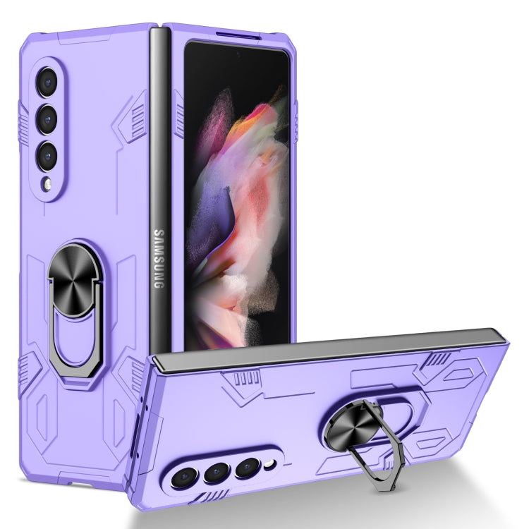 Matte shockproof phone case in purple, rugged with built-in kickstand and ring holder.