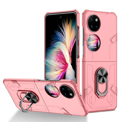 Matte shockproof phone case in pink, rugged with built-in kickstand and ring holder.