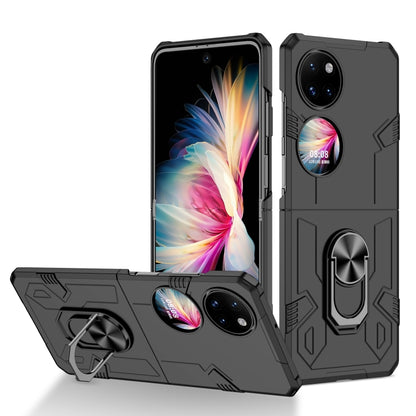 Matte shockproof phone case in dark gray, rugged with built-in kickstand and ring holder.