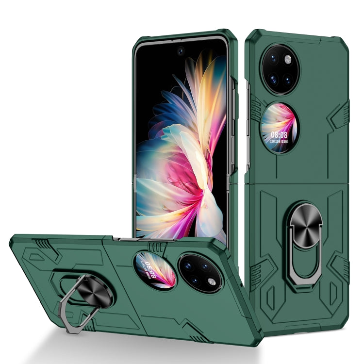 Matte shockproof phone case in deep green, rugged with built-in kickstand and ring holder.
