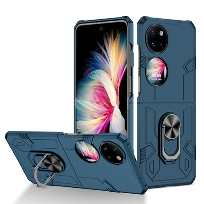 Matte shockproof phone case in blue, rugged with built-in kickstand and ring holder.