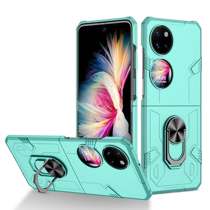 Matte shockproof phone case in aqua, rugged with built-in kickstand and ring holder.