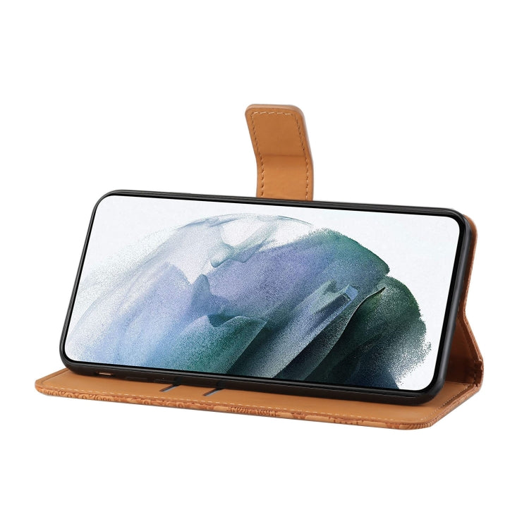 Tan leather folio phone case open view with protective front cover