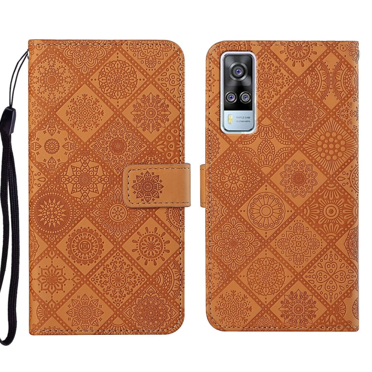 Tan embossed leather phone case with folio cover and camera cutout
