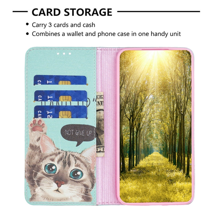 Teal magnetic folio phone case with card slots; cat portrait and forest window