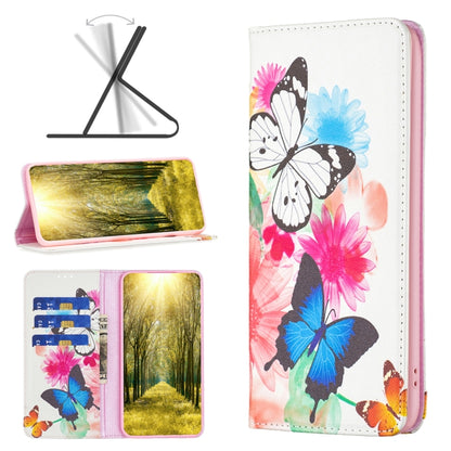 White magnetic leather phone case with colorful butterflies and floral details