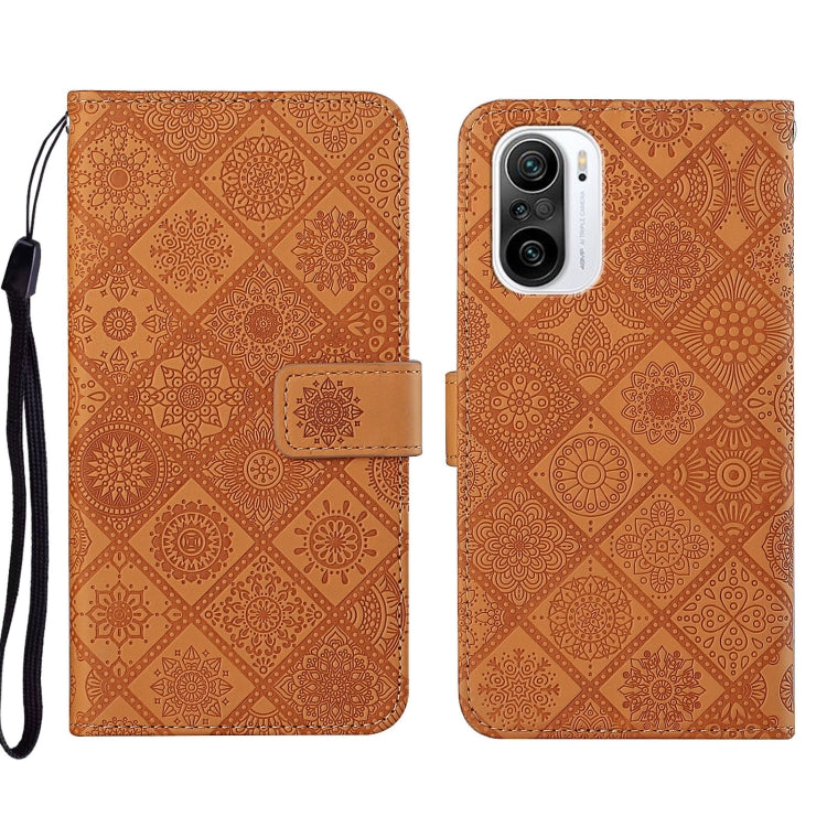 Ethnic embossed leather phone case front and back with patterned design and camera openings