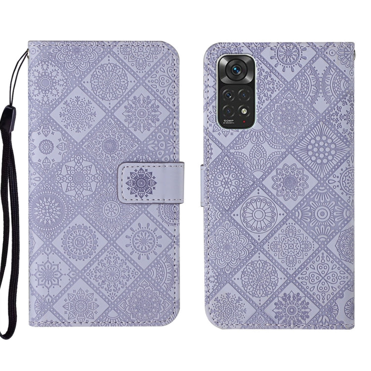 Lavender embossed geometric wallet phone case with fold-over flap and wrist strap