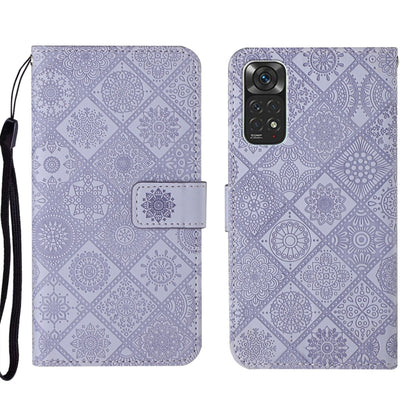 Lavender embossed geometric wallet phone case with fold-over flap and wrist strap