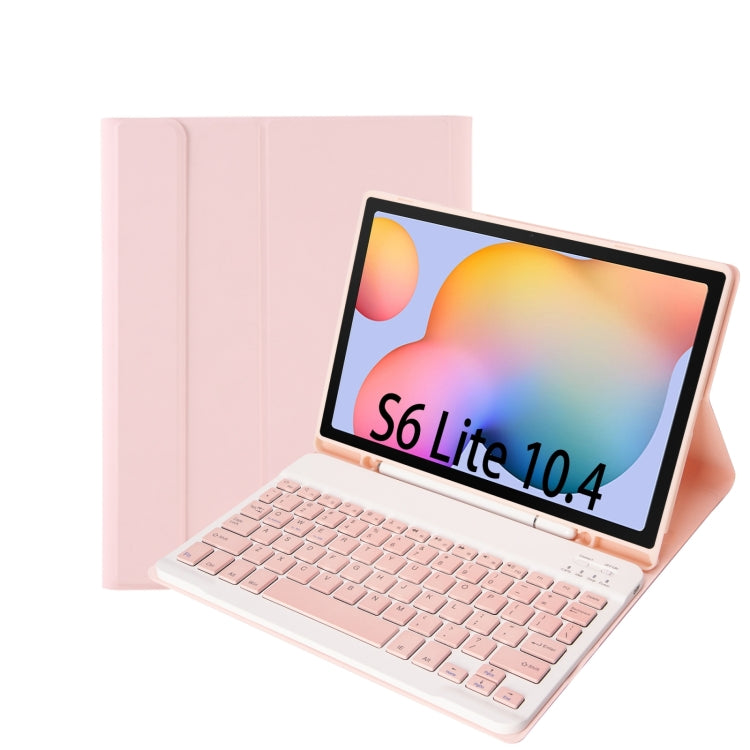 Pink folio tablet case with detachable Bluetooth keyboard and viewing stand for Galaxy Tab S6 Lite