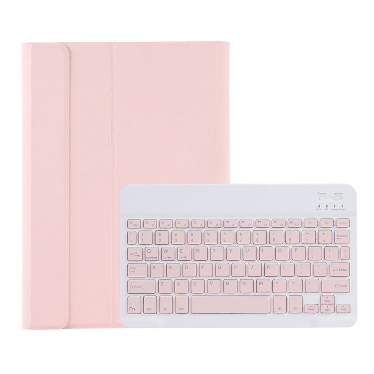 Pink folio tablet case with Bluetooth keyboard and stand, tablet cover folded back