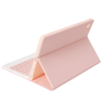 Pink folio tablet case with Bluetooth keyboard and fold-out kickstand cover
