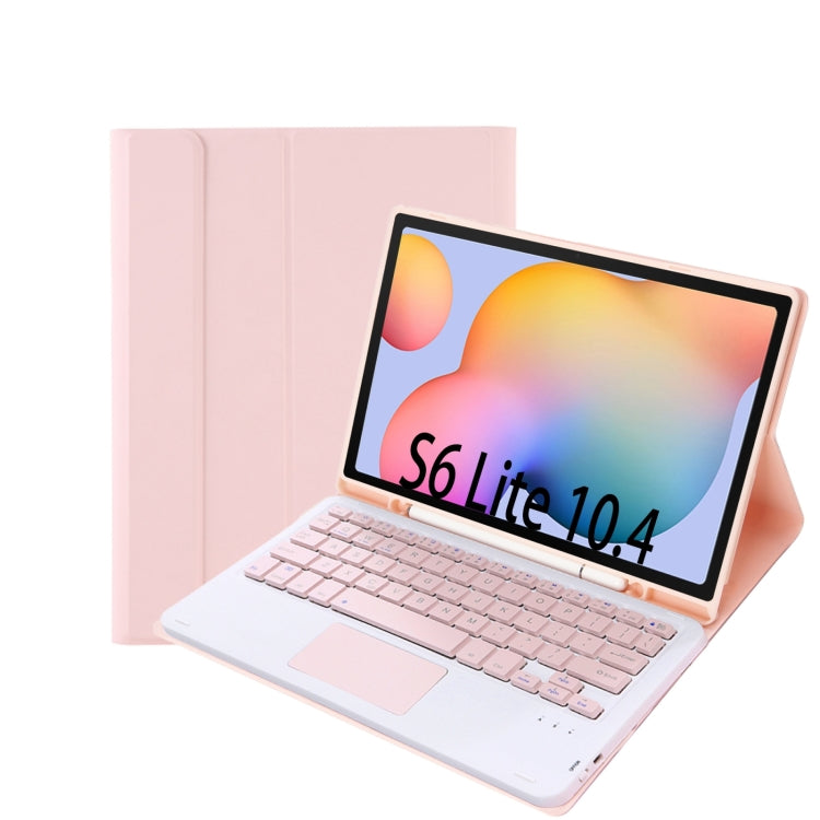 Pink Bluetooth keyboard folio case with touchpad and pen slot for Galaxy Tab S6 Lite