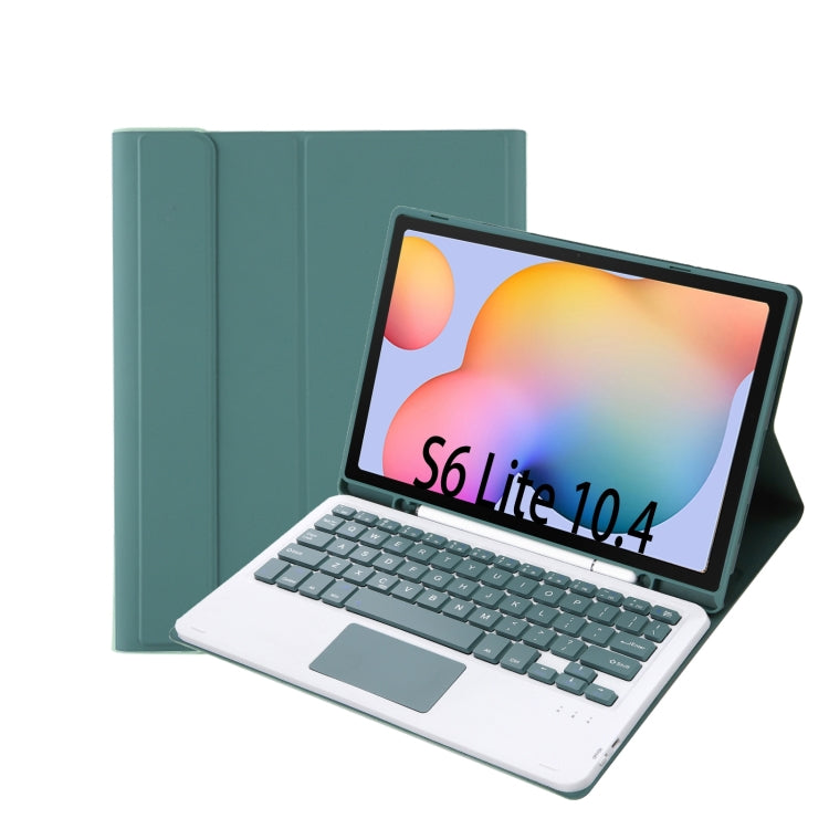 Dark green Bluetooth keyboard folio case with touchpad and pen slot for Galaxy Tab S6 Lite