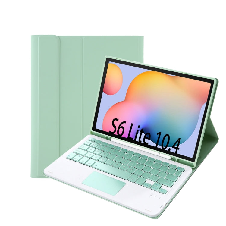 Light green Bluetooth keyboard folio case with touchpad and pen slot for Galaxy Tab S6 Lite