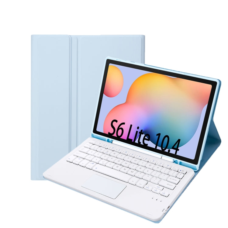 Light blue Bluetooth keyboard folio case with touchpad and pen slot for Galaxy Tab S6 Lite
