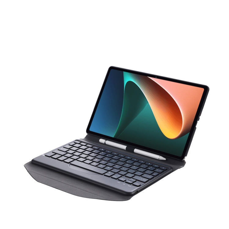 Black textured Bluetooth keyboard tablet case opened with keyboard and stand