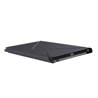 Black textured folio Bluetooth keyboard case with side cutouts and secure flap
