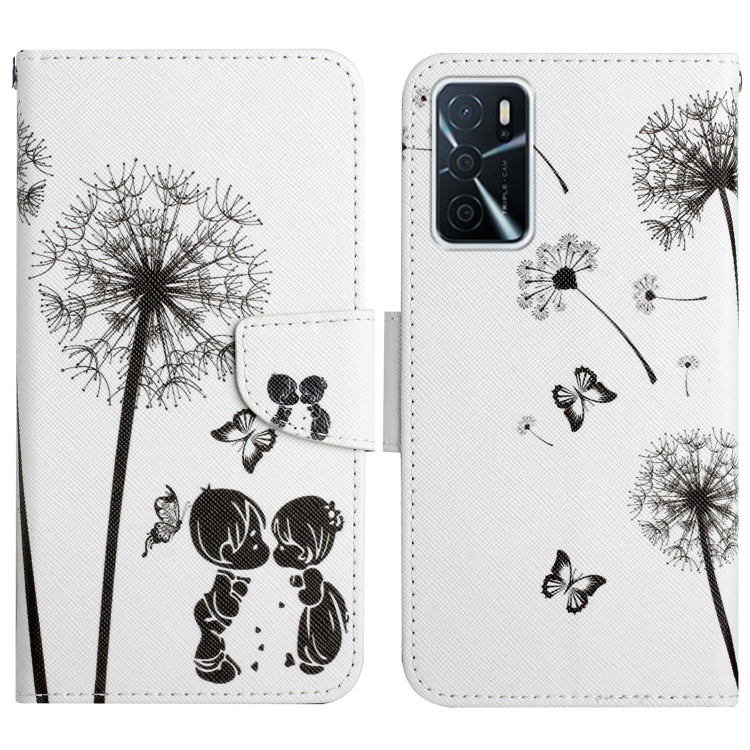 White flip phone case with dandelion and butterfly prints, magnetic wallet strap