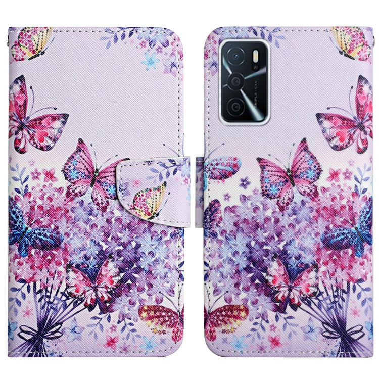 Purple and pink butterfly floral flip phone case with magnetic wallet strap