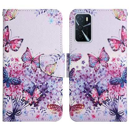 Purple and pink butterfly floral flip phone case with magnetic wallet strap