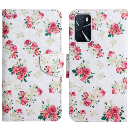 White flip phone case with red rose floral pattern and magnetic wallet strap