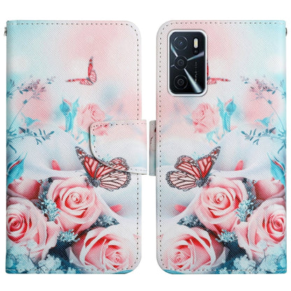 Light pastel flip phone case with roses and red butterflies, magnetic wallet strap