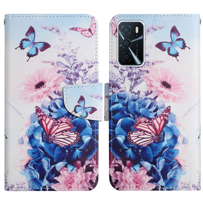 White flip phone case with mixed butterflies and floral bouquet print, magnetic wallet strap
