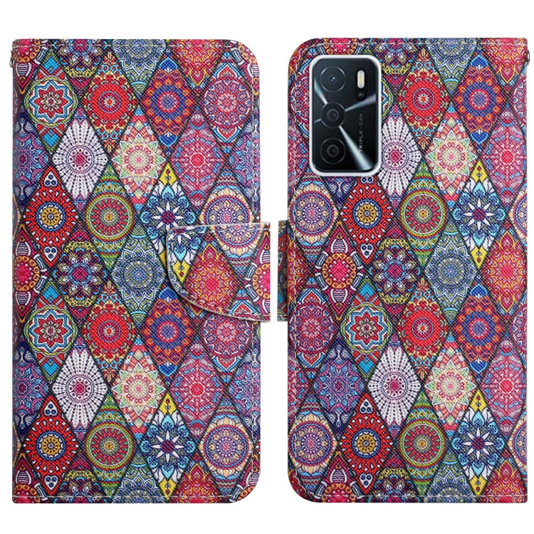 Colorful mosaic pattern flip phone case with magnetic wallet strap