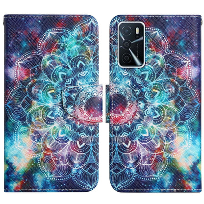Painted pattern flip leather phone case with colorful floral mandala design
