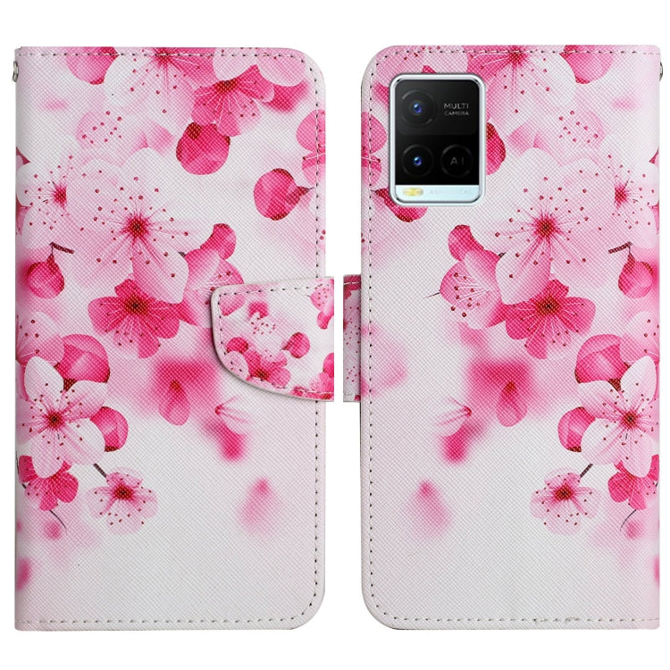 Painted pattern flip leather phone case with pink cherry blossom flowers pattern