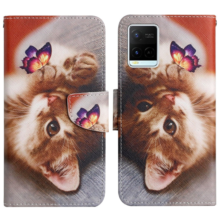 Painted pattern flip leather phone case with fox portrait and butterfly accents