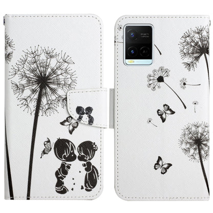 Painted pattern flip leather phone case with black dandelion seed and butterfly print