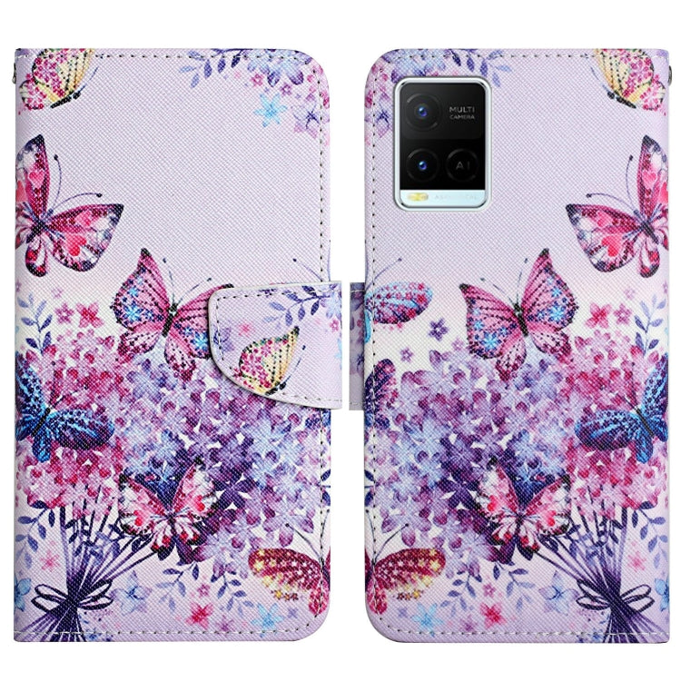 Painted pattern flip leather phone case with multicolor butterflies and floral sprigs